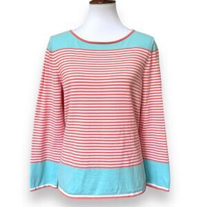 🍀 Sail to Sable Womens Coral Pink White Seafoam Green Striped Knit Top Large